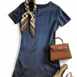 FRENKEN Satin Navy Shiny Shirt Dress 💙✨ size 36 / Small